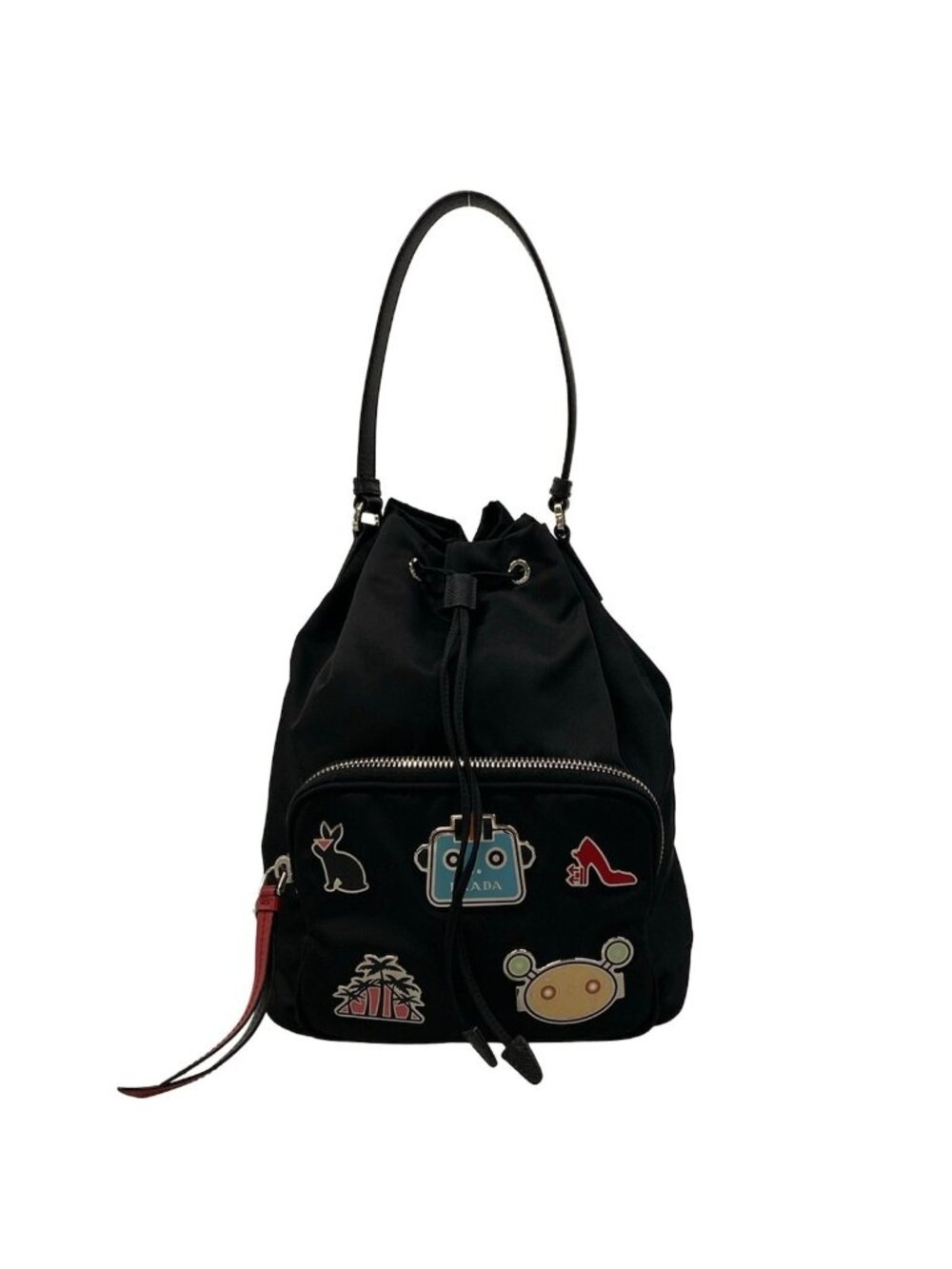Prada Handbag Black Drawstring Robot Leather